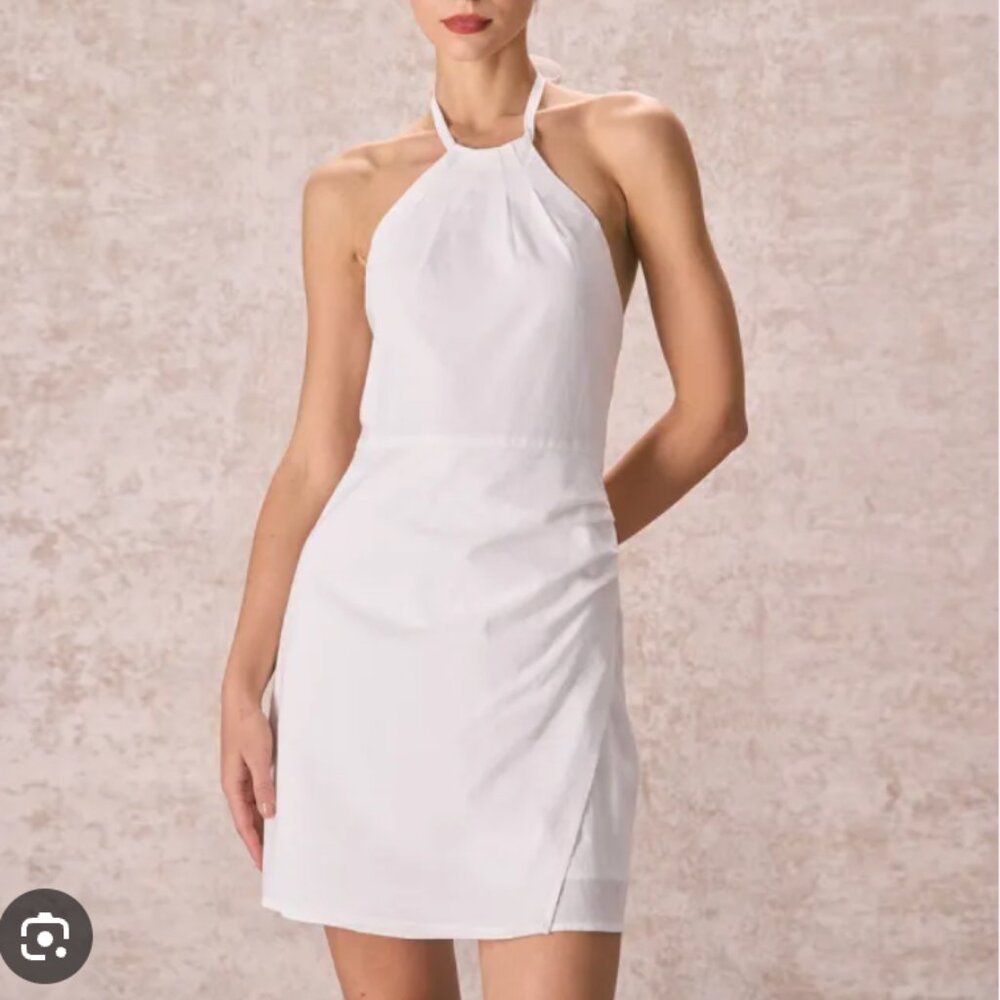 Rihoas White Linen Halter Mini Dress in Medium